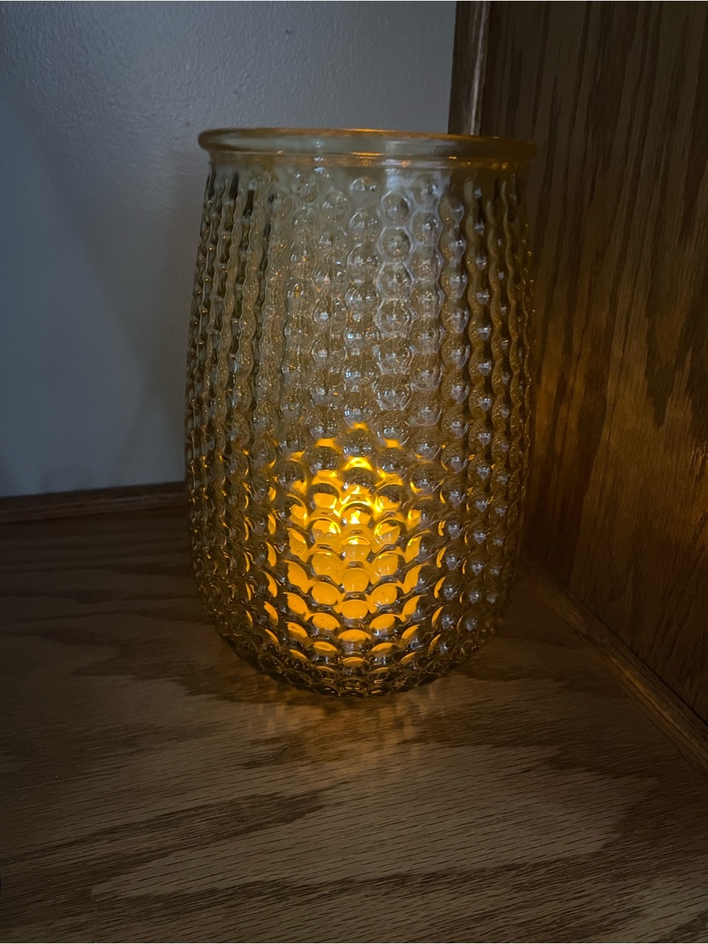 Vintage 1970s Amber Coin Dot (Thumbprint) Pressed Glass Vase – 8” Tall EUC